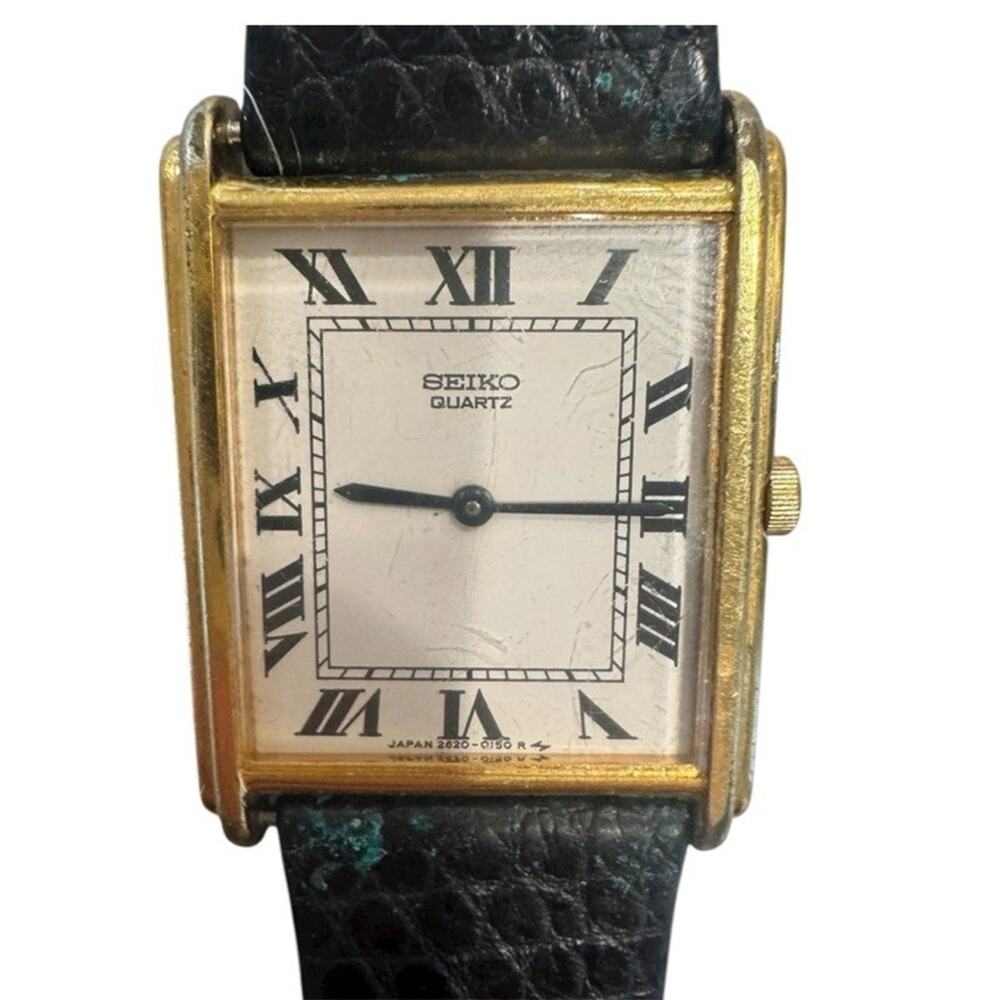 CCLASSIC SEIKO ROMAN NUMBER BLACK LEATHER STRAP LADIES WATCH * WORKING - Picture 9 of 10